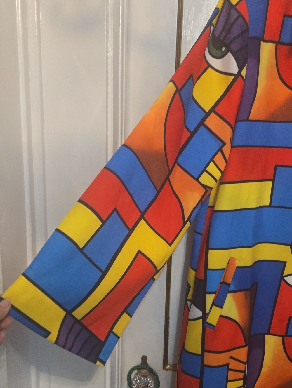 Stunning Multicolor Graphic Button-Up Trench - Bold Abstract Print - Picture 3 of 8